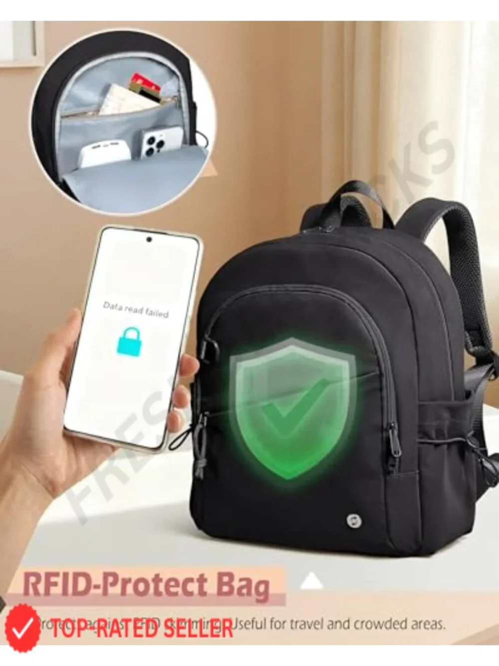Water Repellent Mini Backpack with RFID Blocking Pocket